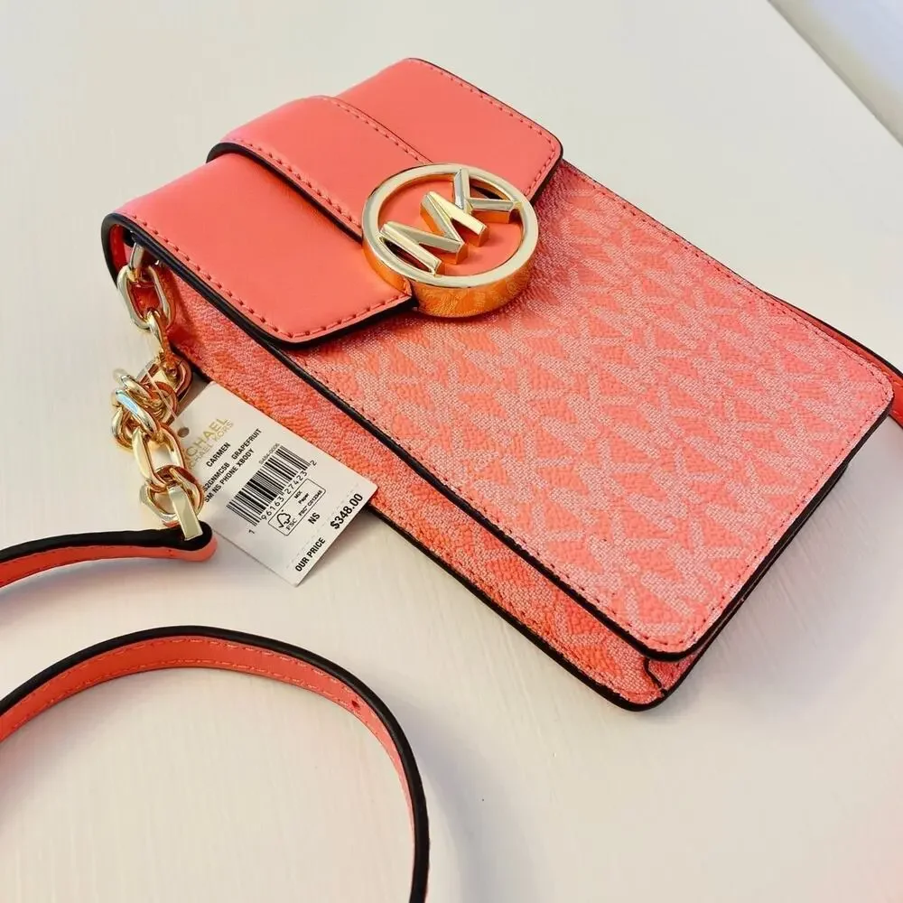 Michael Kors Purse Carmen Phone Crossbody Bag  Grapefruit - Picture 4 of 11